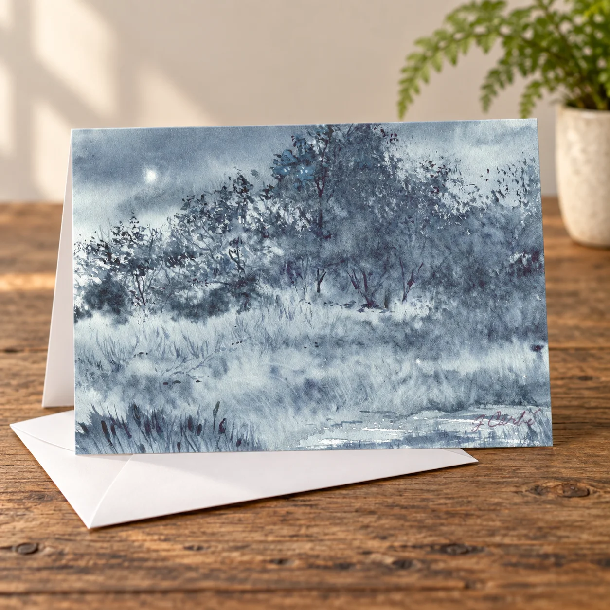 Moonlit Field - Greeting Card by Nadair Art