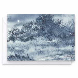 Moonlit Field - Greeting Card by Nadair Art