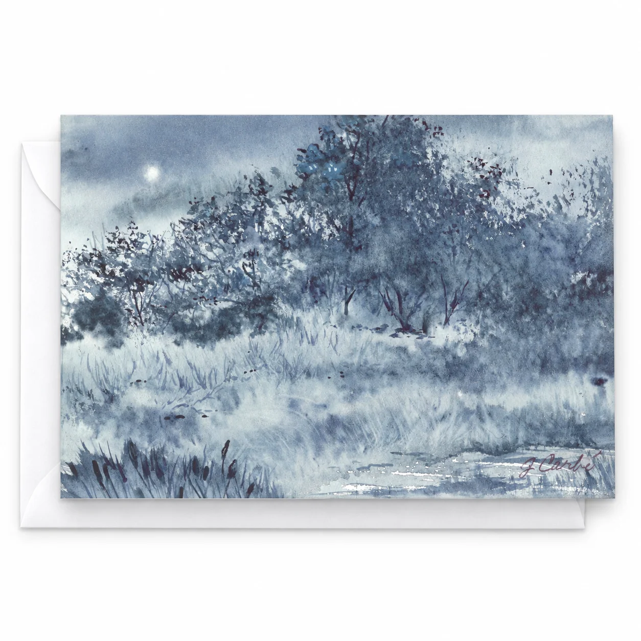 Moonlit Field - Greeting Card by Nadair Art